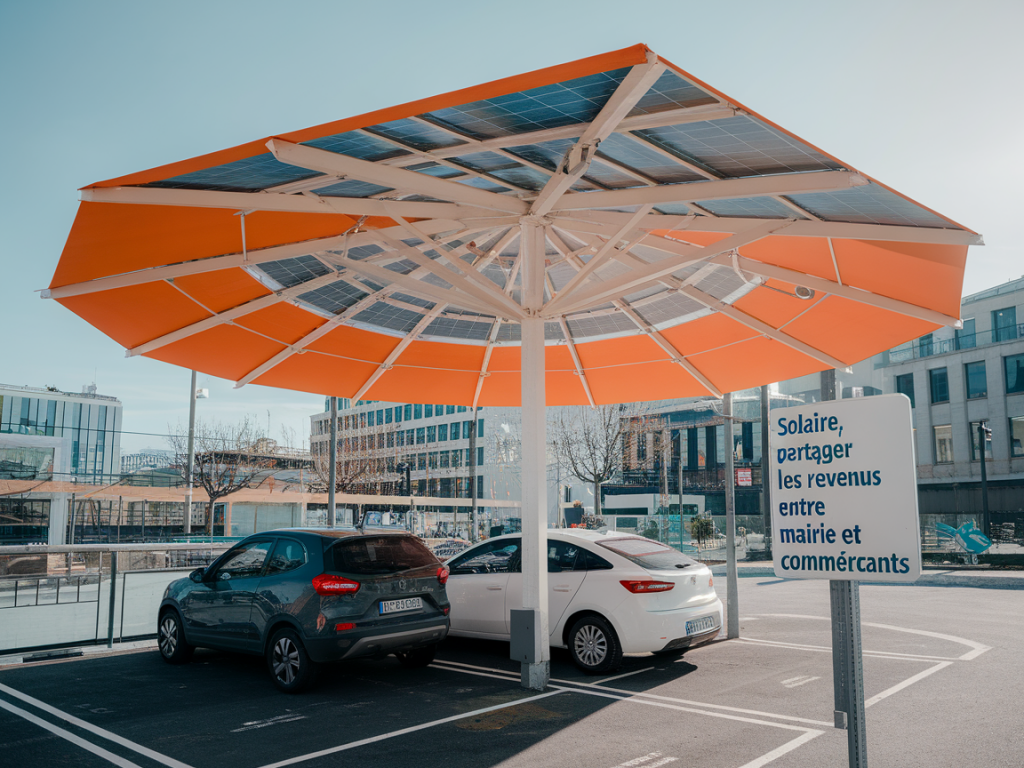 Comment installer une ombrière solaire sur un parking communal et partager les revenus entre mairie et commerçants ?