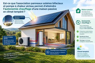 Est‑ce que l'association panneaux solaires bifaciaux et pompe à chaleur air/eau permet d'atteindre l'autonomie chauffage d'une maison passive en climat tempéré